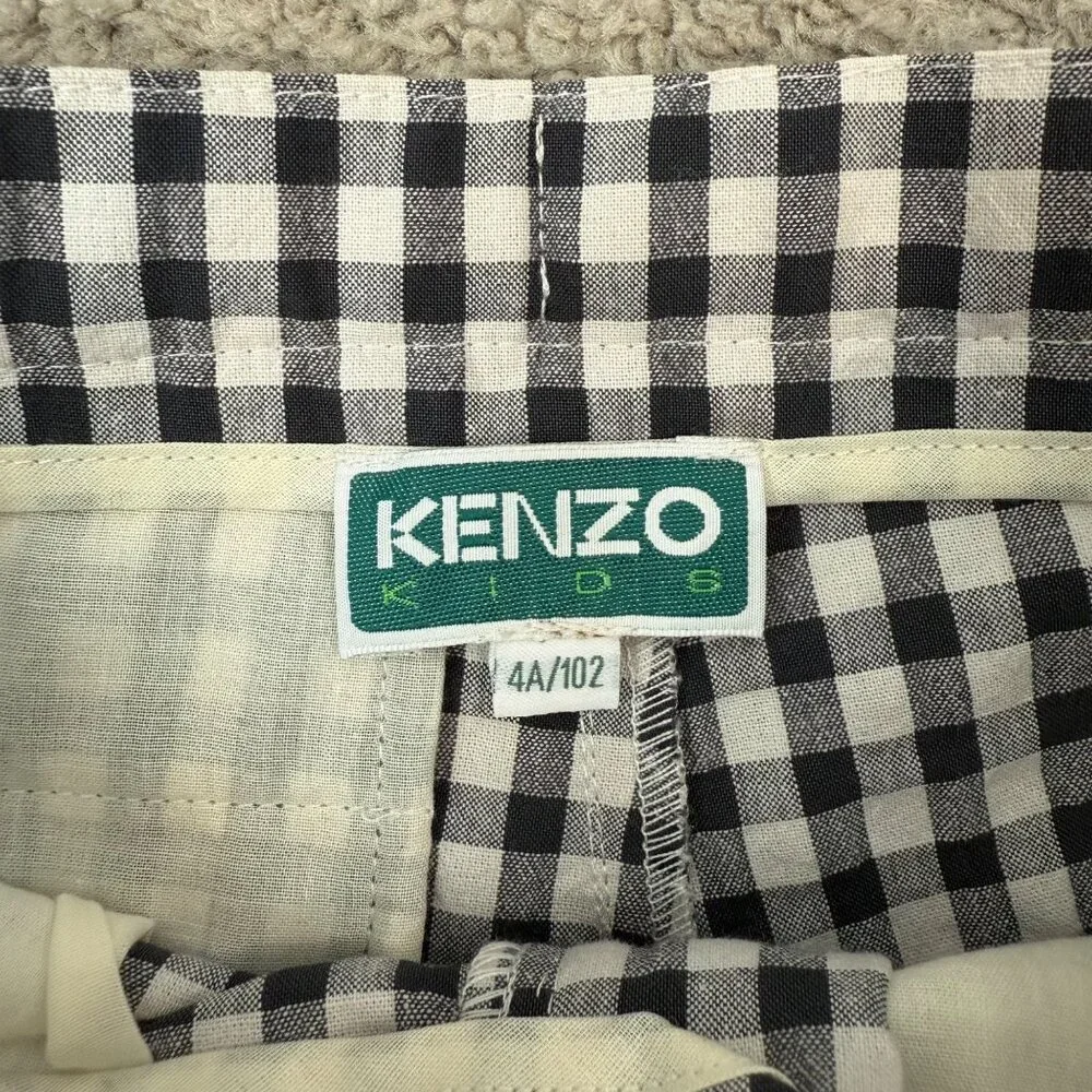 Kenzo Kids‎ Logo Tag Gingham Check-Print Shorts Boys Size 4A/102 Black & White